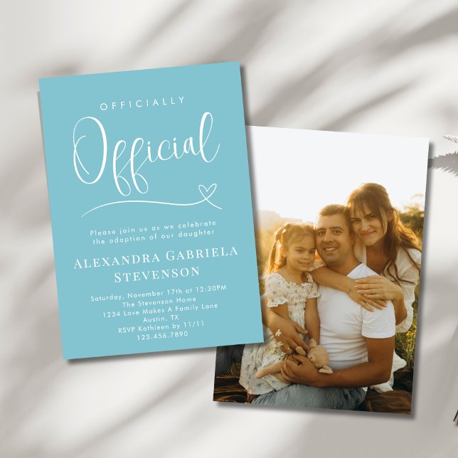 Teal Officially Official Adoption Day Party Photo Invitation (Creator Uploaded)