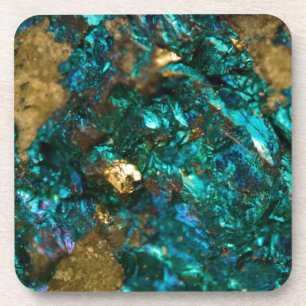 Teal Oil Slick and Gold Quartz Coaster