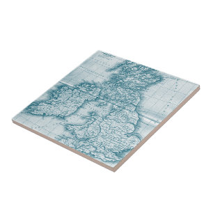 Teal Old World Antique Map Tile and Trivet