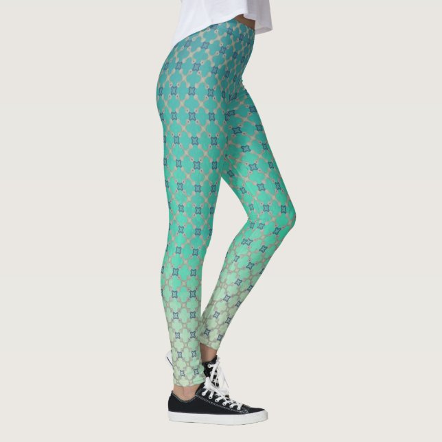 Teal Ombre and Geometric Tile Leggings (Right)
