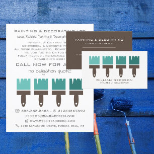 Teal Ombre Brushes, Painter & Decorator Business Card