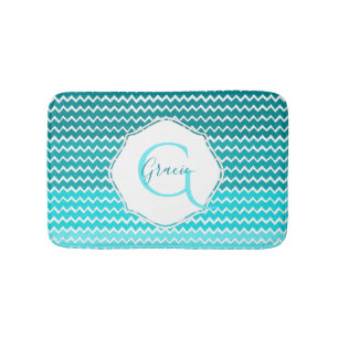 Teal Ombre Chevron Personalised Bath Mat