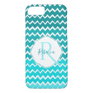 Teal Ombre Chevron Personalised iPhone Case
