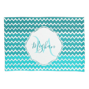 Teal Ombre Chevron Personalised Pillowcase