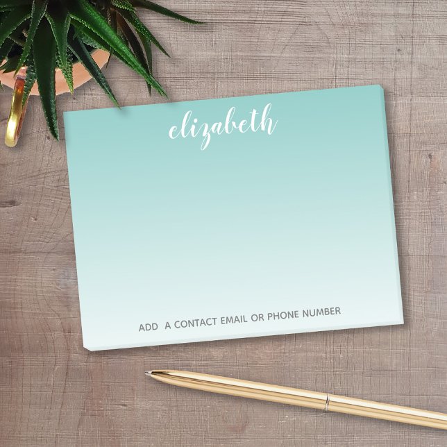 Teal Ombre Custom Handwritten Name CAN EDIT COLOR Post-it Notes (Personalized post it notes with low quantity. Add your personal touch.)