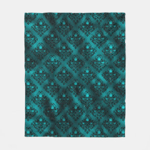 Teal Ombre Glam Glitter Damask Pattern Fleece Blanket
