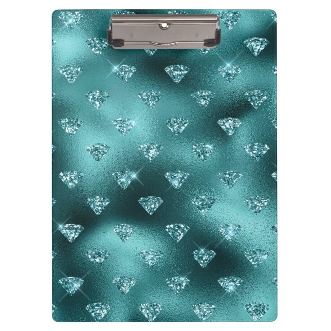 Teal Ombre Glam Glitter Diamonds Pattern Clipboard (Front)