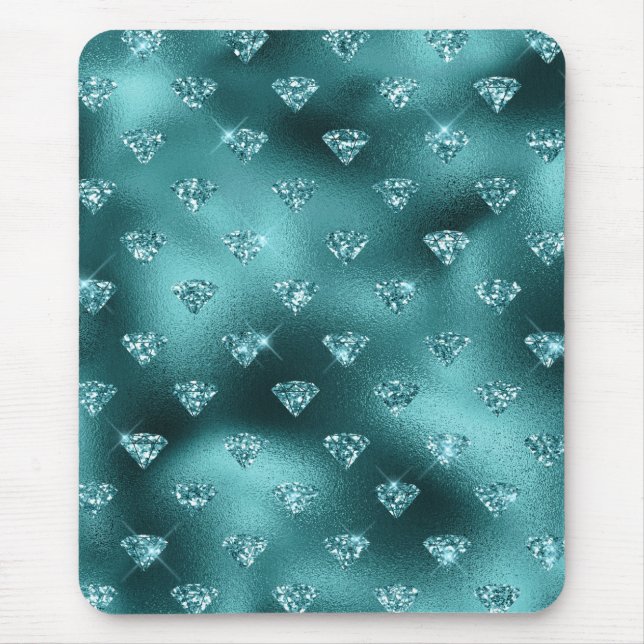 Teal Ombre Glam Glitter Diamonds Pattern Mouse Pad (Front)
