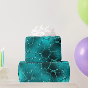 Teal Ombre Glam Glitter Giraffe Spots Pattern Wrapping Paper