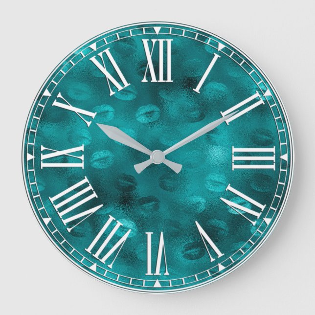 Teal Ombre Glam Glitter Lips Pattern Large Clock (Front)