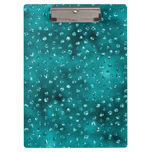 Teal Ombre Glam Glitter Polka Dots Pattern Clipboard