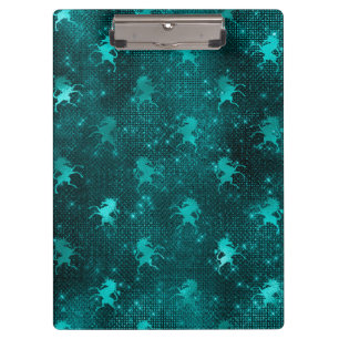Teal Ombre Glam Glitter Unicorns Pattern Clipboard