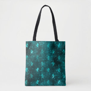 Teal Ombre Glam Glitter Unicorns Pattern Tote Bag