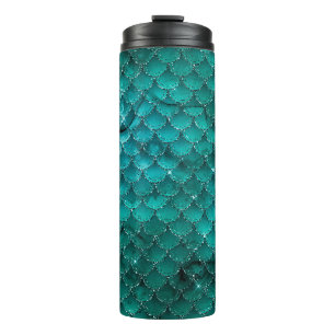 Teal Ombre Glam Mermaid Scales Pattern Thermal Tumbler