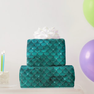 Teal Ombre Glam Mermaid Scales Pattern Wrapping Paper