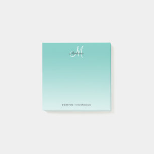 Teal Ombre Monogram Elegant Girly Script Office Post-it Notes