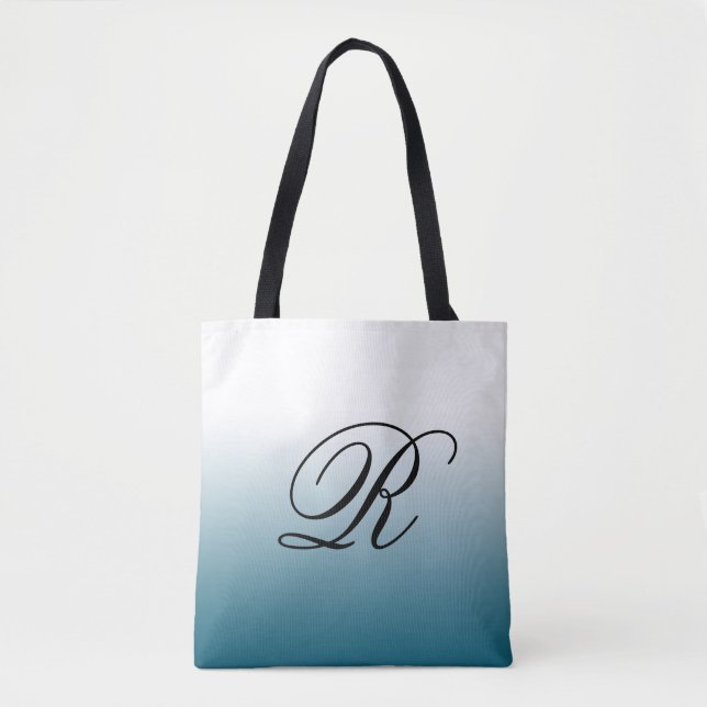 Teal Ombre Over Any Colour with Monogram Tote Bag (Front)