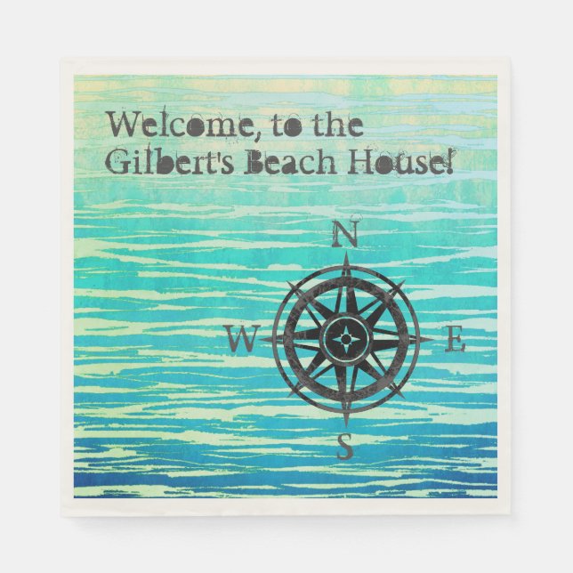 Teal Ombre Sea Monogrammed Napkin (Front)