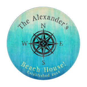 Teal Ombre Sea Nautical Monogram Cutting Board
