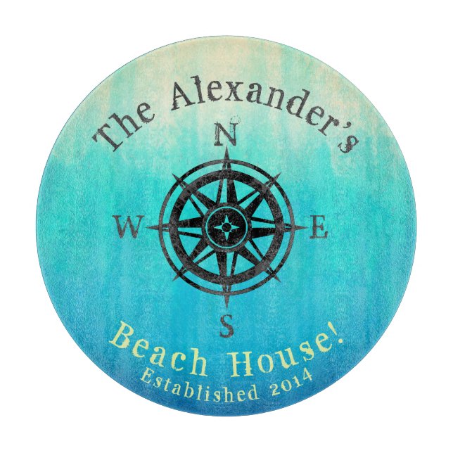 Teal Ombre Sea Nautical Monogram Cutting Board (Front)