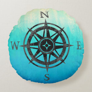 Teal Ombre Sea Round Cushion