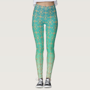 Teal Ombre & Shades of Grey, Geometric Tile Leggings