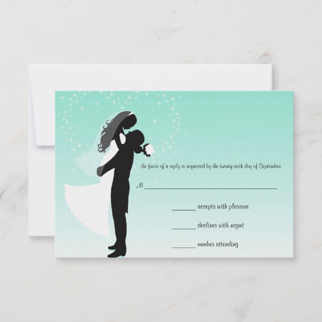 Teal Ombre Silhouette RSVP Response Card (Front)