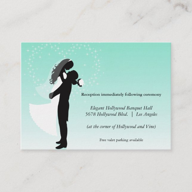 Teal Ombre Silhouette Wedding Reception Card (Front)