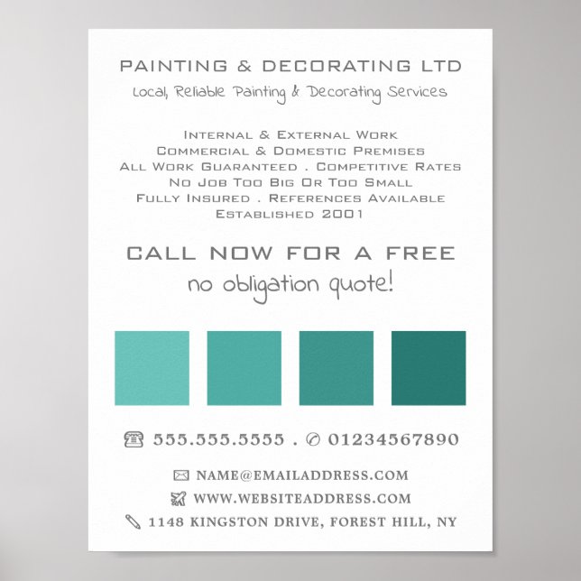 Teal Ombre Squares, Painter & Decorator Poster (Front)