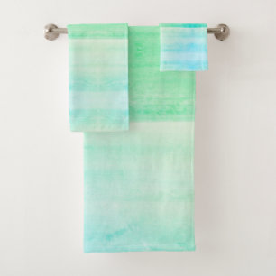 Teal Ombre Watercolor Bath Towels