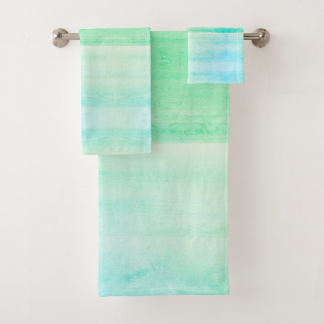 Teal Ombre Watercolor Bath Towels (Insitu)