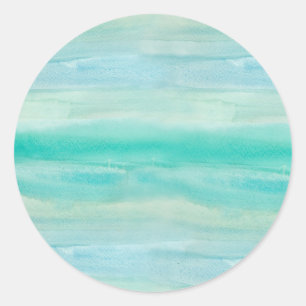 Teal Ombre Watercolor Classic Round Sticker