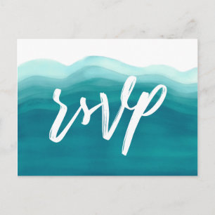 Teal Ombre Watercolor Wave   Meal Choice RSVP Invitation Postcard