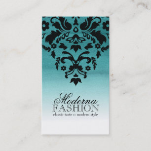 Teal Ombre Watercolour Damask Business Card