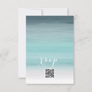 Teal Ombré Wedding QR Code RSVP Card