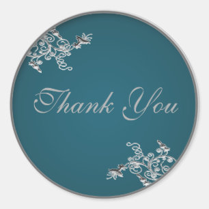 Teal on Pewter 1.5" Round Thank You Sticker