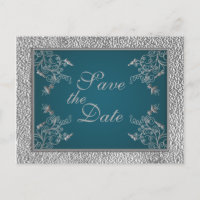 Teal on Pewter Save the Date Postcard