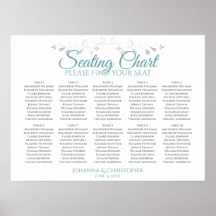 Teal on White 10 Table Wedding Seating Chart