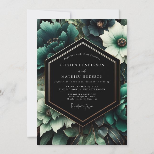 Teal Opulent Bloom Wedding Invitation (Front)
