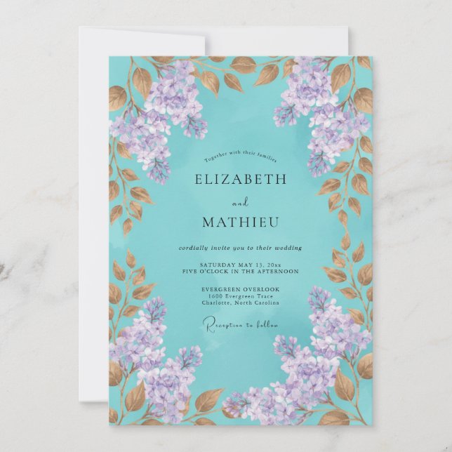 Teal Opulent Bloom Wedding Invitation (Front)