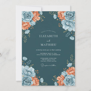 Teal Opulent Floral Romance Wedding Invitation