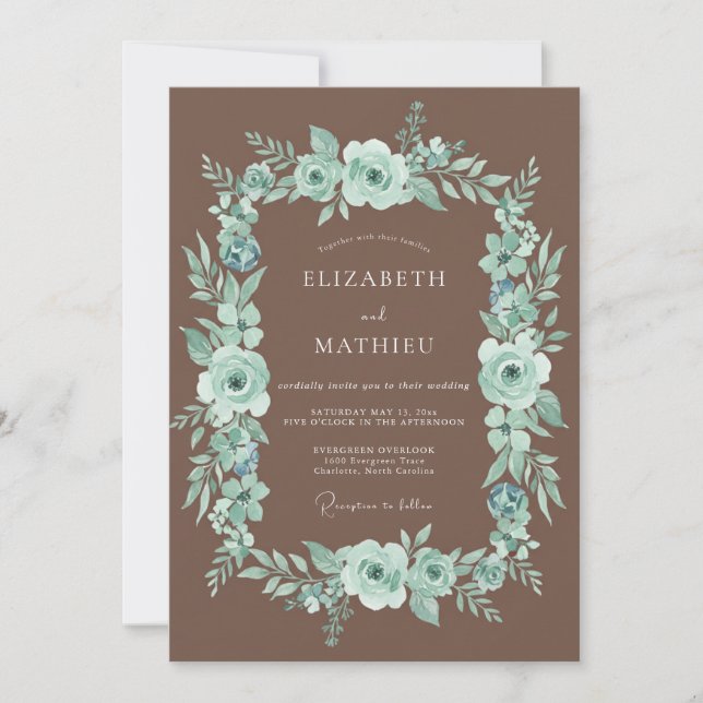 Teal Opulent Wreath Wedding Invitation (Front)