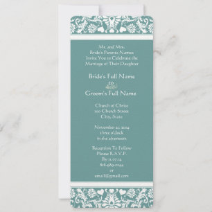 Teal or Any Colour Damask Swirls Wedding Invitatio Invitation