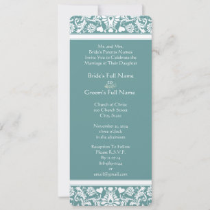 Teal or Any Colour Damask Swirls Wedding Invitatio Invitation