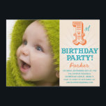 TEAL & ORANGE 1ST  | FIRST BIRTHDAY INVITATION<br><div class="desc"></div>