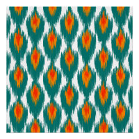 Teal Orange Abstract Tribal Ikat Diamond Pattern