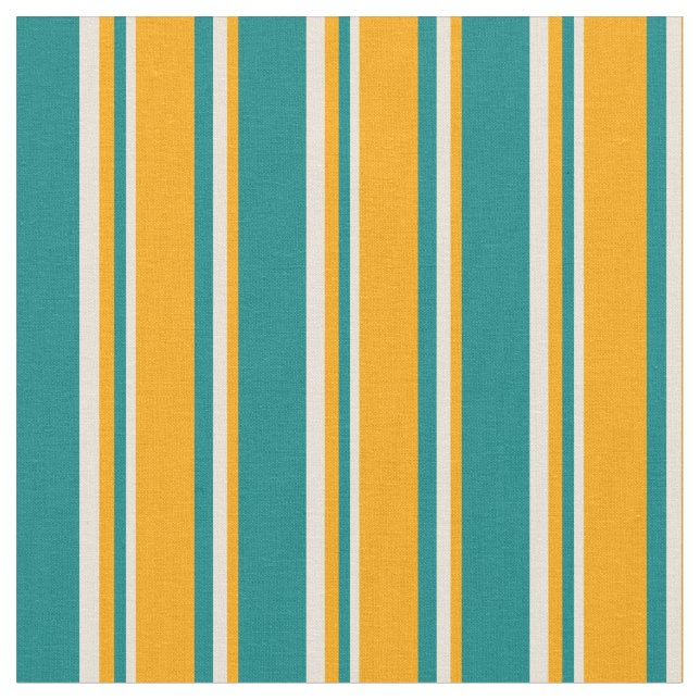 Teal, Orange, and Bisque Stripes/Lines Pattern Fabric (Close Up)