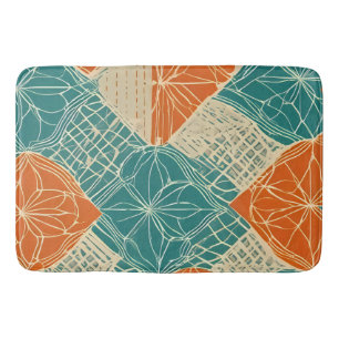 Teal, Orange, and Tan Abstract Flowers Bath Mat