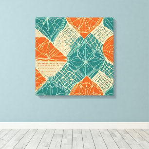 Teal, Orange, and Tan Abstract Flowers Canvas Print