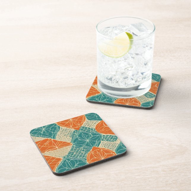 Teal, Orange, and Tan Abstract Flowers Coaster (Right Side)